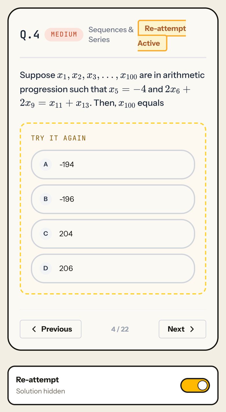 Re-attempt on for QA Q.4: Re-attempt Active, Try it again, no option picked. Phone view.
