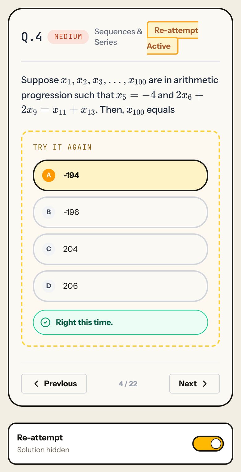 Re-attempt on QA Q.4 with option A picked: Right this time. Phone view.