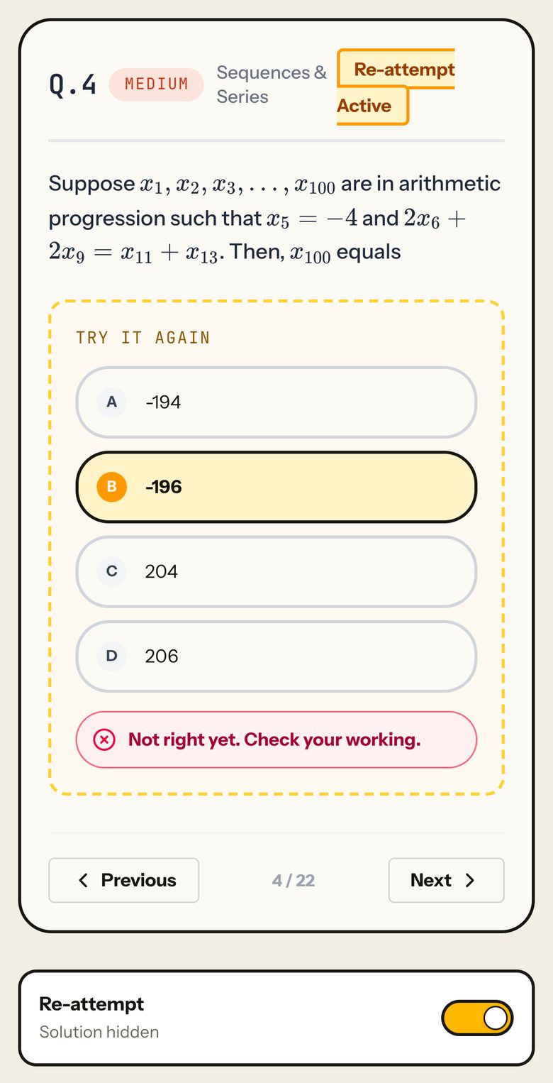 Re-attempt on QA Q.4 with option B picked: Not right yet. Check your working. Phone view.