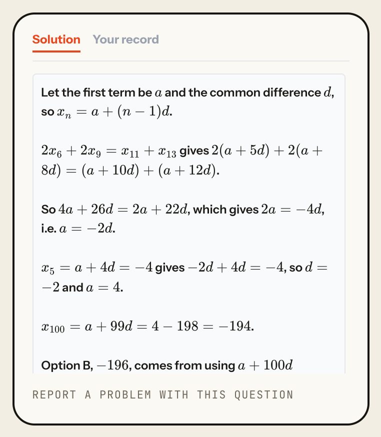 The worked solution for QA Q.4, step by step to x100 = -194, and why option B is a trap. Laptop view.
