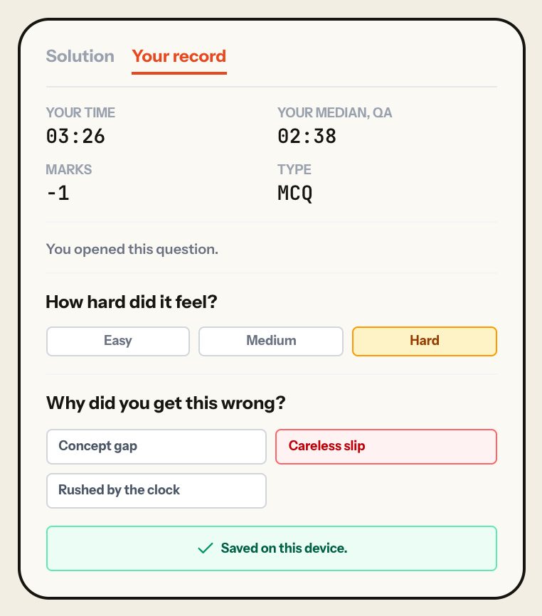 Your record for QA Q.4 with Hard and Careless slip chosen: Saved on this device. Laptop view.